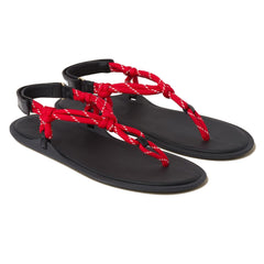 Red Rope Thong Sandals for Women Adjustable T Strap Slip on Flip Flop Sandals Flat Sandals