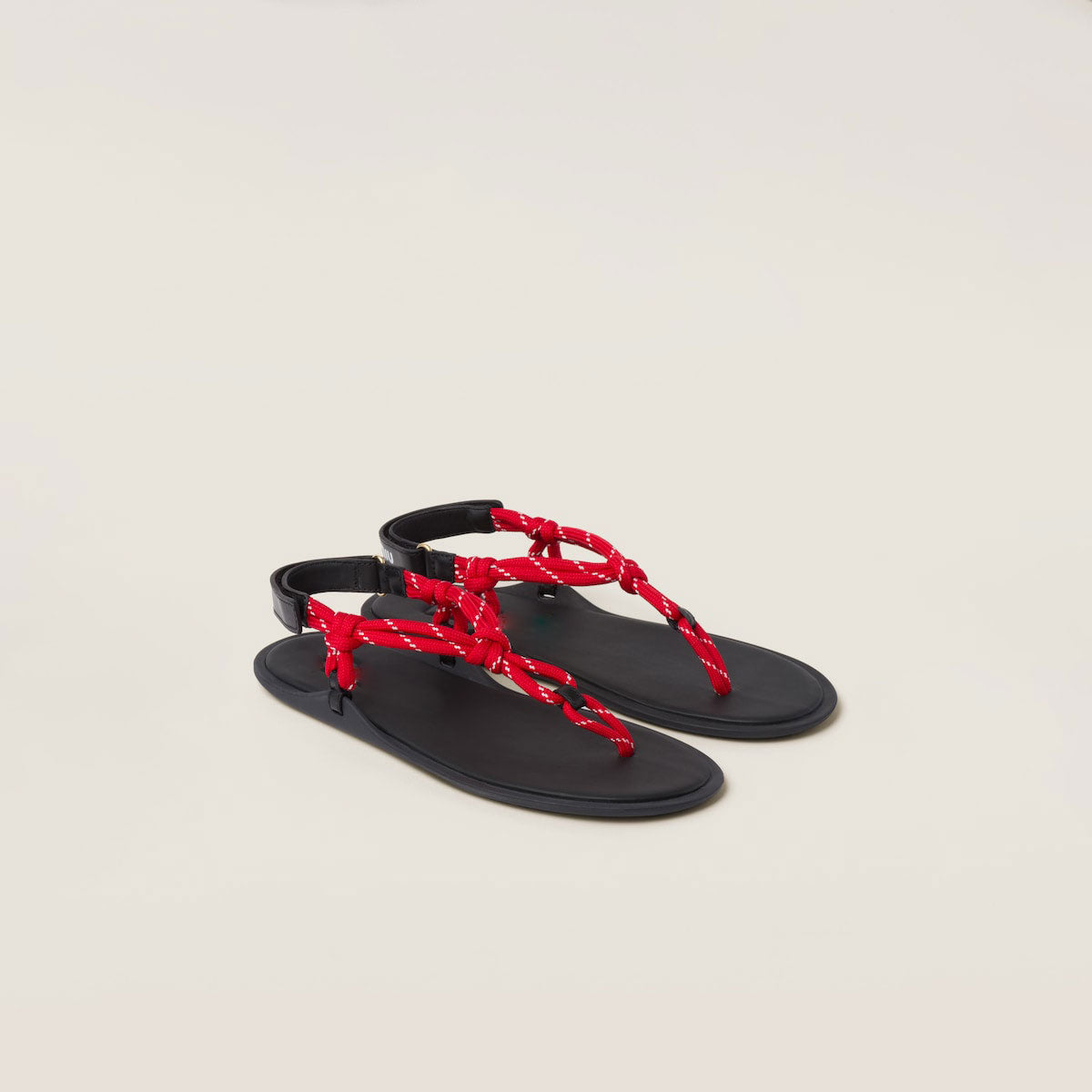 Red Rope Thong Sandals for Women Adjustable T Strap Slip on Flip Flop Sandals Flat Sandals