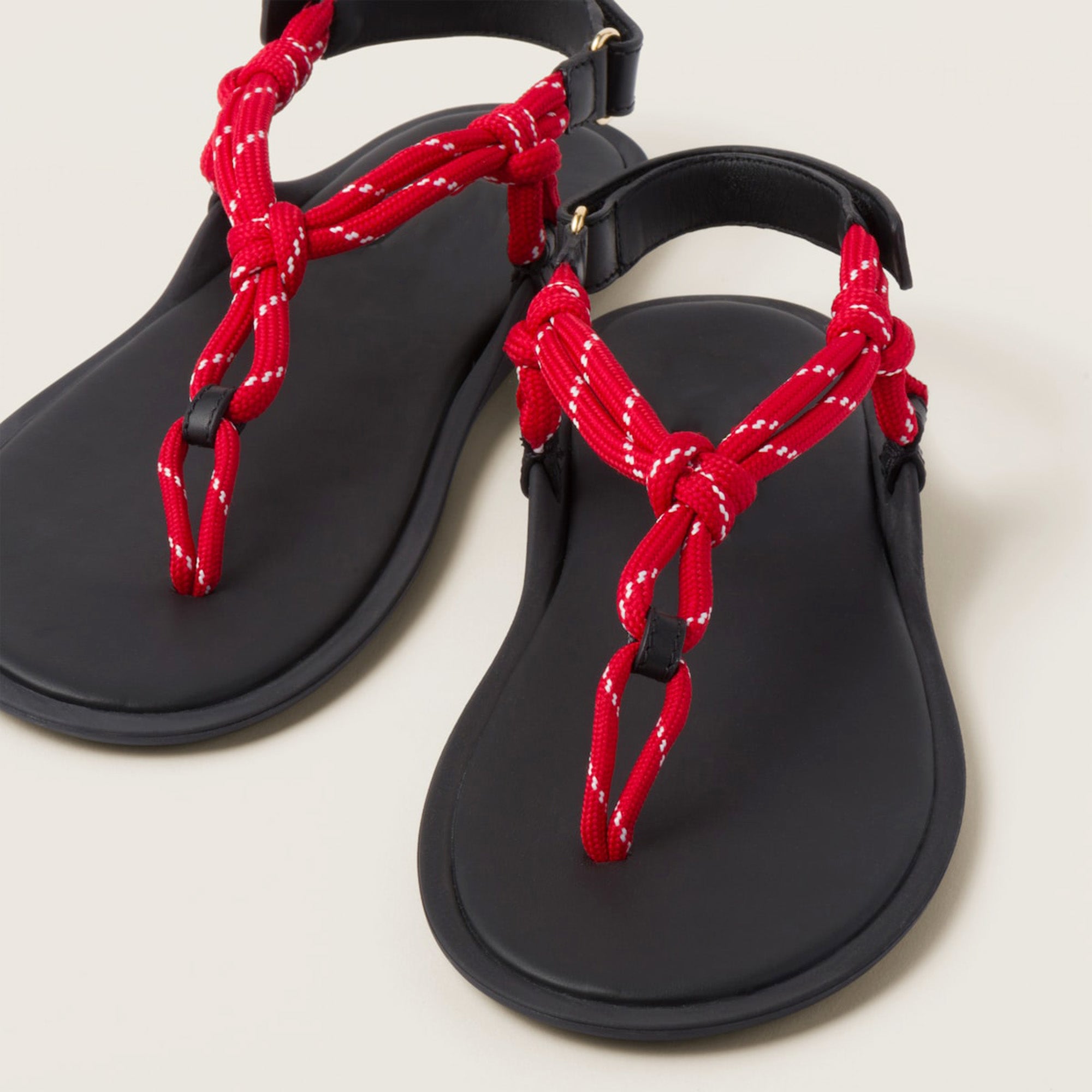 Red Rope Thong Sandals for Women Adjustable T Strap Slip on Flip Flop Sandals Flat Sandals