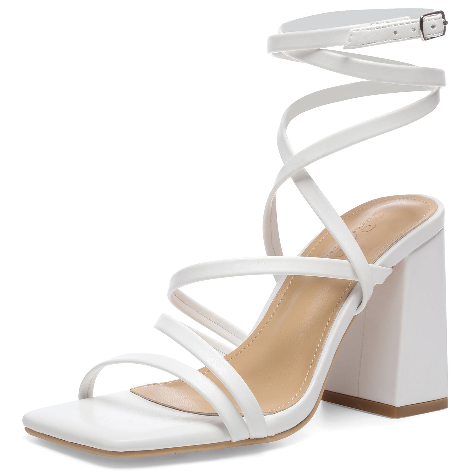 White Strappy Block Heels | Tiesta Shoes – Tiesta Store